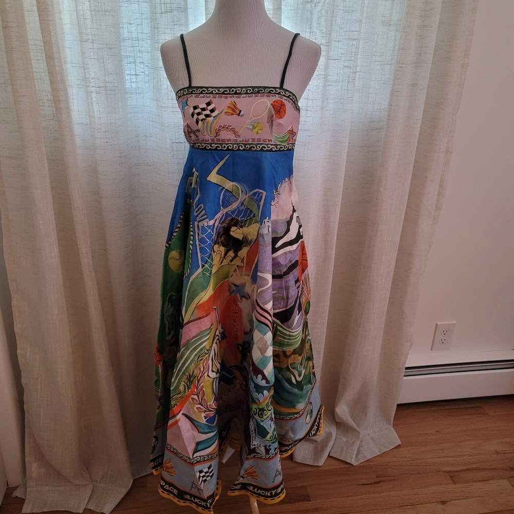 ALÉMAIS Lucky Pace Shirred Linen Midi Sun Dress US 0 NWT - Picture 5 of 10